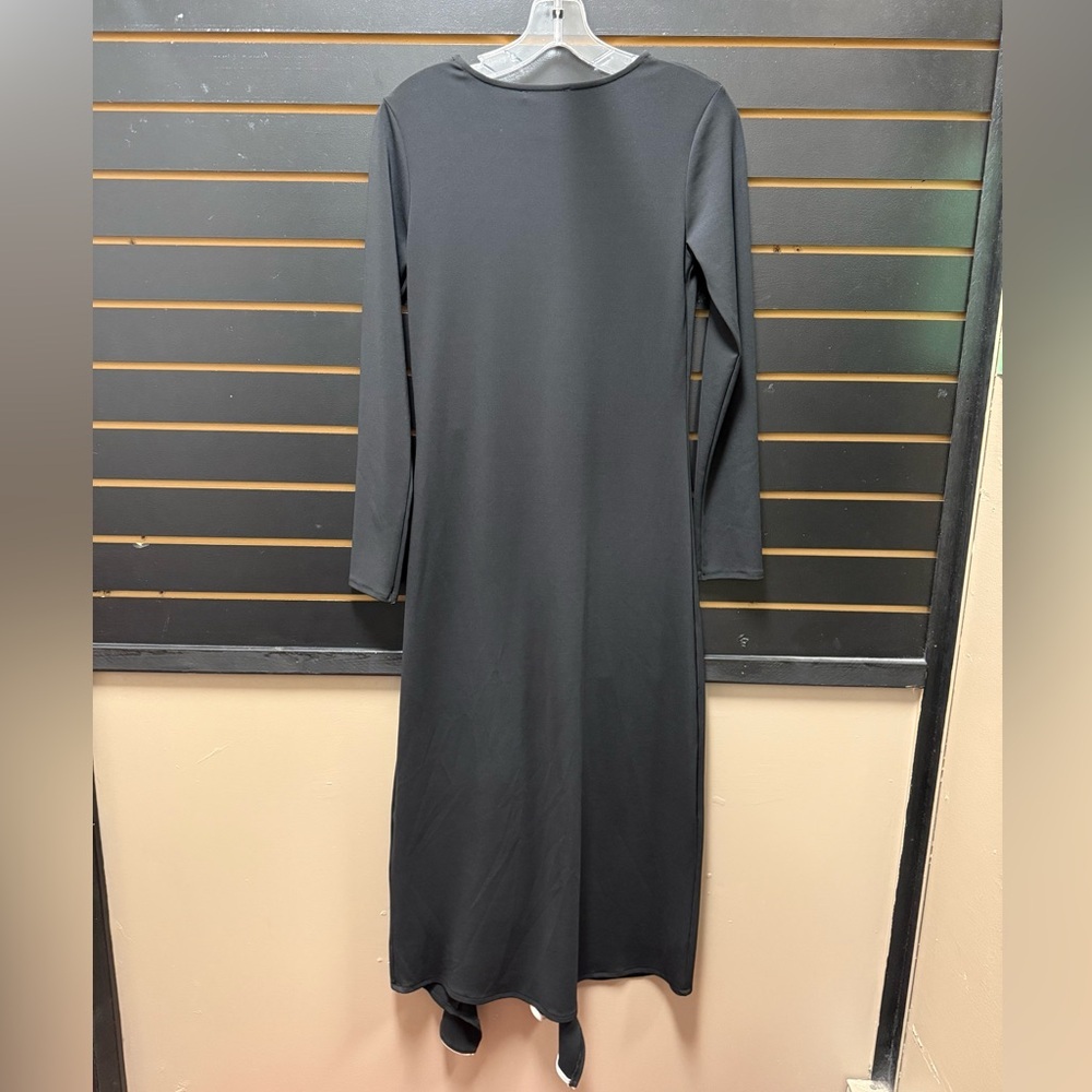 ZARA Black Midi Dress Ruffle Slit Asymmetrical Medium - Picture 5 of 5